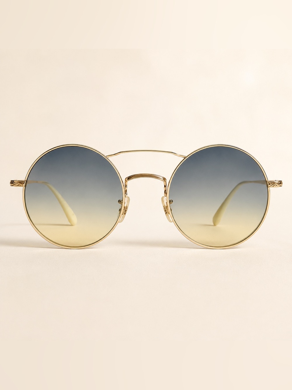 Oliver Peoples Round Sunglasses in Gold with Blue-to-Cream Gradient Lenses